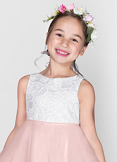 Azazie Udara vestidos de niña de las flores Vestido de Rosa Rubor de Tul de Princesa con Encaje image4