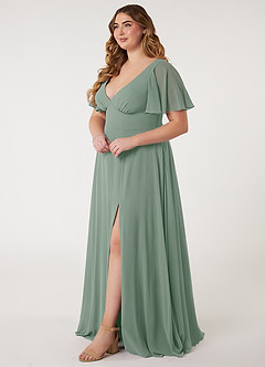 Azazie Kimber Final Sale Sangria A-Line Flounce Sleeve Chiffon Dress image9
