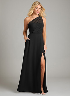Azazie Phaedra Bridesmaid Dresses Black A-Line One Shoulder Chiffon Dress image9