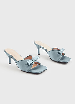 front Matching Color Metallic Satin Bow Kitten Heels