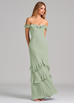 Azazie Marilynn 신부 들러리 드레스 인어 오프 더 숄더 쉬폰 바닥 길이 드레스 image4