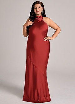 Azazie Velli Abiti da Damigella Abito Sirena in Raso Elasticizzato Collo Alto Melograno image10