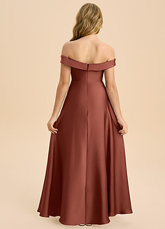 Azazie Sissy Junior Auburn A-Line Off the Shoulder Stretch Satin Dress image2