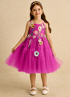 Azazie Osea Abiti da Ragazza di Fiori Abito Principessa in Tulle Plissettato Fucsia image6