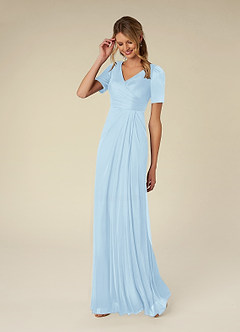 Azazie Bessie Kleider für die Brautmutter A-Linie Plissee Gittergewebe Kleid Himmelblau image3