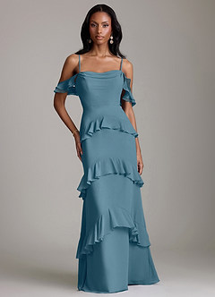 Azazie Chayla Abiti da Damigella Abito Tubino in Chiffon a Spalla Scoperta Bermuda image1