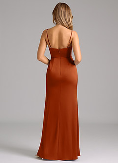 Azazie Aimee Robes de demoiselle d'honneur Robe Trapèze en Satin extensible Encolure en Forme de Cœur Orange Brûlée image2