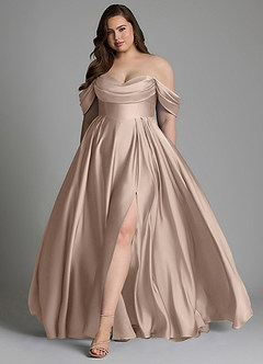 Azazie Loisa Robes de demoiselle d'honneur Robe Trapèze en Satin extensible Épaules dénudées Rose Anglais image11