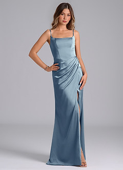 Azazie Donielle Bridesmaid Dresses Dusty Blue Mermaid Corset Stretch Satin Dress image5