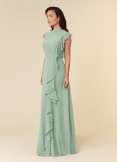 Azazie Narine Mother of the Bride Dresses Agave A-Line High Neckline Pleated Chiffon Dress image2