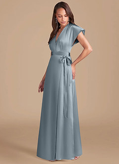 Azazie Nico Bridesmaid Dresses Dusty Blue A-Line Pleated Metallic Satin Dress image3