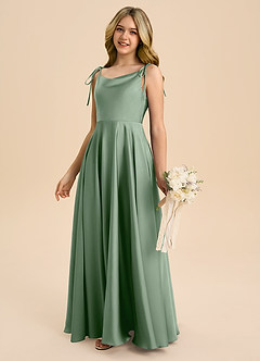 Azazie Popsy Junior Matcha A-Line Bow Stretch Satin Dress image7