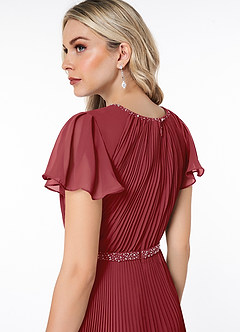 Azazie Kara Bescheidene Brautjungfernkleider A-Linie Plissee Chiffon Bodenlänge Kleid image6