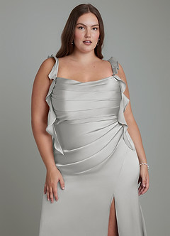 Azazie Jessamine Vestidos de damas de honor Vestido Plata de Satén Elástico de Corte Recto con Corsé image10