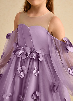 Azazie Karrie Flower Girl Dresses Wisteria A-Line with Sleeves Tulle Dress image7