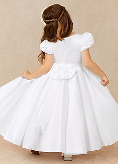 Azazie Jewel Flower Girl Dresses White Ball-Gown Pleated Matte Satin Dress image2