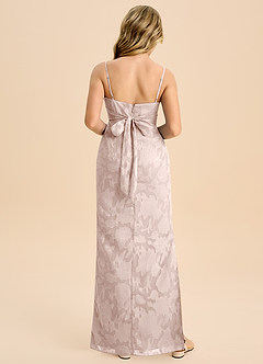 Azazie Mai Junior Blushing Pink Sheath Pleated Floral Burnout Dress image2