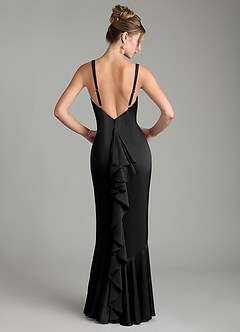 Azazie Tamera Bridesmaid Dresses Black Mermaid Pleated Stretch Satin Dress image1
