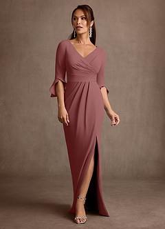 Azazie Linnette 신부의 어머니 드레스 쉬스 플리츠 스트레치 크레이프 플로어 기장 드레스 image1