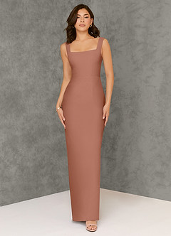 Azazie Flori Bridesmaid Dresses Bronzer Sheath Square Neckline Chiffon Dress image1