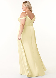Azazie Ocean Abiti da Damigella Abito A-Line in Raso Elasticizzato con Scollo a V a Pieghe Sorbetto Al Limone image9