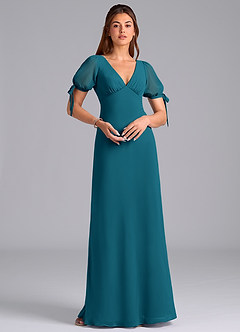 Azazie Pheby Brautjungfernkleider A-Linie Plissee Chiffon Kleid Tintenblau image3