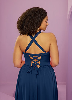 Barbie ♥ Azazie Bridesmaid Dresses Dark Navy A-Line with Pockets Stretch Satin Dress image9