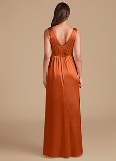Azazie Tanicia Bridesmaid Dresses Burnt Orange A-Line Pleated Metallic Satin Dress image6