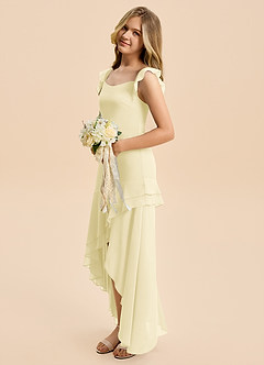 Azazie Junie Junior 인어 러칭 쉬폰 플로어 기장 주니어 브라이즈메이드 드레스 image4