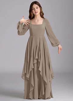 Azazie Clara Junior Vestido de Gris Pardo de Gasa de Corte en A con Blusón image6