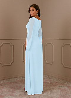 Azazie Belinda vestidos de madre de la novia Vestido de Azul Cielo de Gasa de Corte En A con Cuello en V Plisado image4