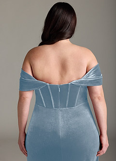 Azazie Jas Bridesmaid Dresses Dusty Blue Sheath Off-The-Shoulder Corset Velvet Convertible Dress image16