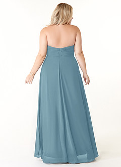 Azazie Tessie Bridesmaid Dresses Moody Blue A-Line V-Neck Pleated Chiffon Dress image7