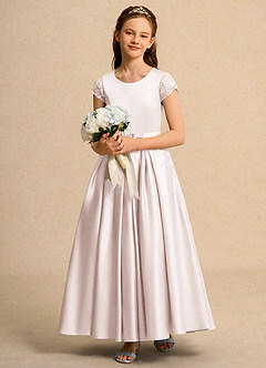 Azazie Bunny Junior Formal Robe Demoiselle D'honneur Fillette Robe Princesse en Dentelle Rose Pétale image3