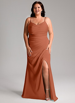 Azazie Deandra Bridesmaid Dresses Cedar Rose Mermaid Pleated Stretch Satin Dress image9