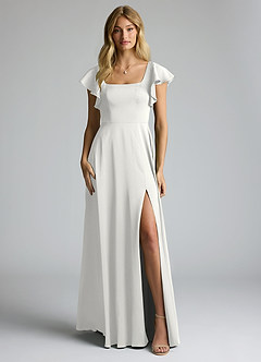 Azazie Bondi Bridesmaid Dresses White A-Line Bow Stretch Satin Dress image5