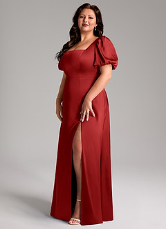 Azazie Fyona Bridesmaid Dresses Pomegranate A-Line Pleated Stretch Satin Dress image10