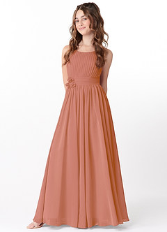 Azazie Astrid Junior MAI TAI A-Line Floral Chiffon Dress image3