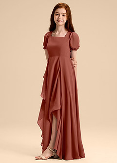Azazie Priya Junior Auburn A-Line Blouson Chiffon Dress image4