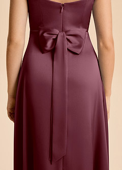 Azazie Kiki Junior Sangria A-Line Bow Stretch Satin Dress image7