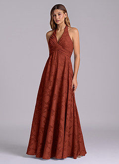 Azazie Tessie Brudtärnklänningar Klä av A-Linje i Blommig Utbrändhet Plisserad Terrakotta image3