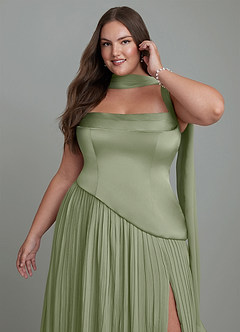 Azazie Stephanie Bridesmaid Dresses Pistachio A-Line Pleated Stretch Satin Dress image13