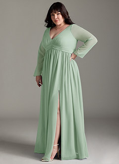 Azazie Teton Maternity Bridesmaid Dresses A-Line Long Sleeve Chiffon Floor-Length Dress image10