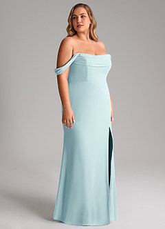Azazie Saige Robes de demoiselle d'honneur Robe Trapèze Convertible en Mousseline de soie Épaule décolletée Verre De Mer image12
