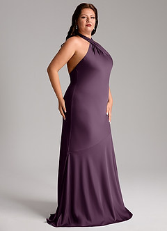 Azazie Lorena Bridesmaid Dresses Plum Mermaid Pleated Stretch Satin Dress image11