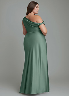 Azazie Emerson Bridesmaid Dresses Eucalyptus Mermaid Off the Shoulder Stretch Satin Dress image9