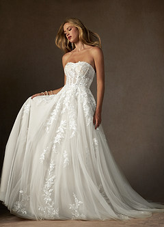 Azazie Keri Wedding Dresses Diamond White Ball-Gown Strapless Lace Dress image6