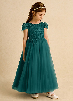 Azazie Puff Flower Girl Dresses Peacock Ball-Gown Lace Tulle Dress image4