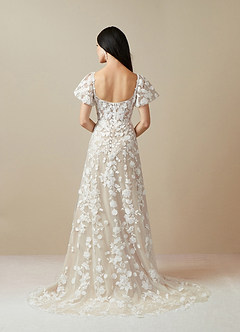 Azazie Vivienne Wedding Dresses Diamond White Nude A-Line Sweetheart Lace Dress image3