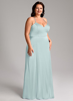 Azazie Mei Bridesmaid Dresses Mist A-Line V-Neck Stretch Satin Dress image10